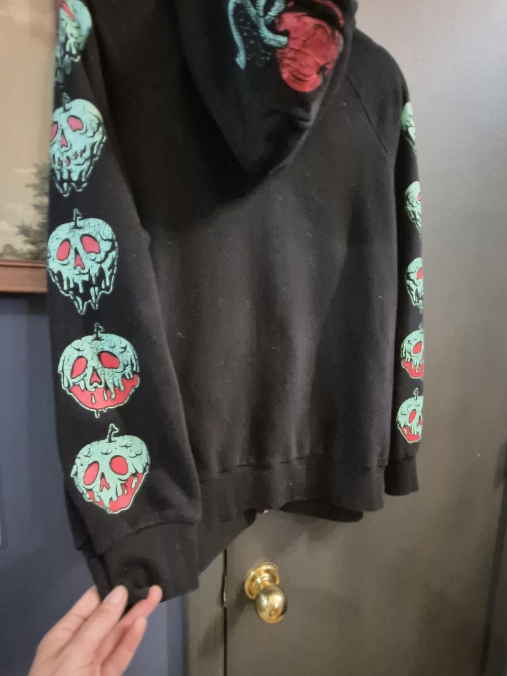 Disney Black Zip Hoodie with Green & Red Poison Apple Skull Sleeve Prints - Picture 6 of 6